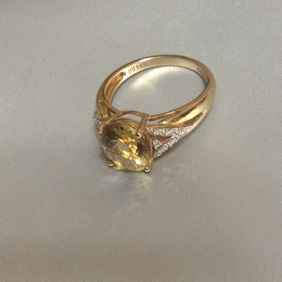 😍14 Kt Gold Limon Quartz & Diamond Ring😍 - Picture 6 of 8